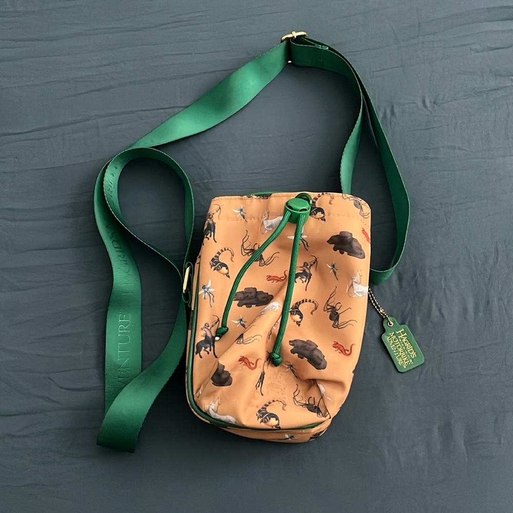 Universal Crossbody Bag with Green Strap and Tan Body